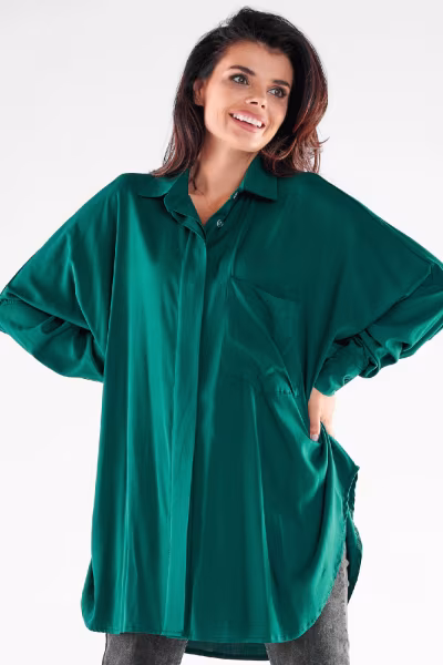 Koszula Damska Model A528 Bottle Green - awama — zdjęcie 1