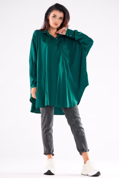 Koszula Damska Model A528 Bottle Green - awama — zdjęcie 2