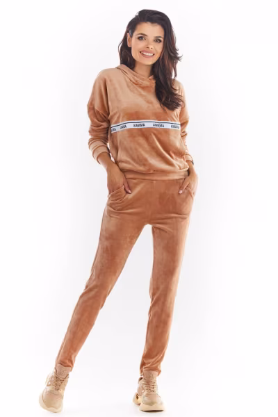 Spodnie Damskie Model A372 Beige Welur - awama — zdjęcie 1