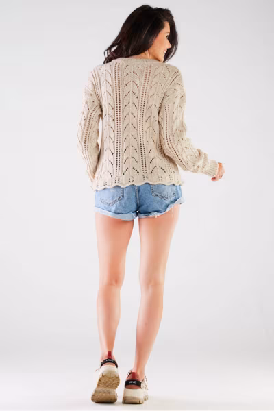 Sweter Damski Model A446 Beige - awama — zdjęcie 3