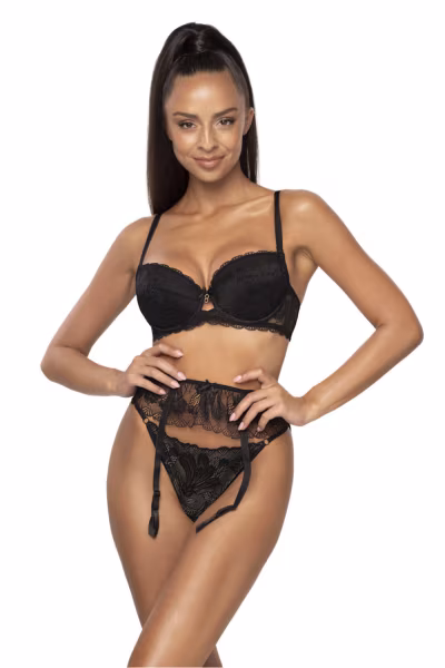 Gorsety, body, pasy Pas do pończoch Model Lindsay P-0203/3 Black - Mat — zdjęcie 2