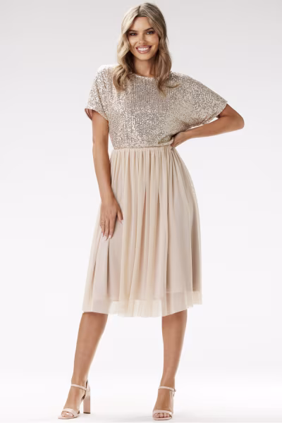 Sukienka Model A689 Beige - awama — zdjęcie 2
