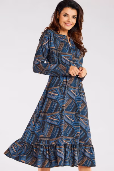 Sukienka Model A468 Navy/Brown Pattern - awama — zdjęcie 1