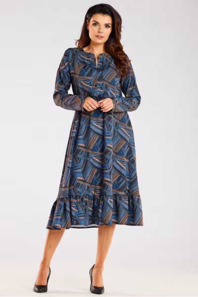 Sukienka Model A468 Navy/Brown Pattern - awama — zdjęcie 2