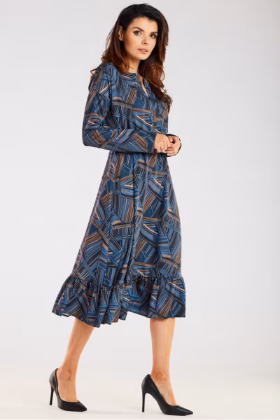 Sukienka Model A468 Navy/Brown Pattern - awama — zdjęcie 3