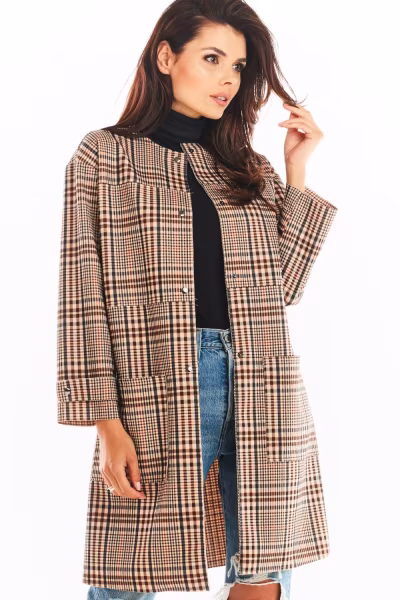Płaszcz Damski Model A367 Brown Krata - awama — zdjęcie 1