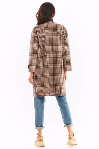 Płaszcz Damski Model A367 Brown Krata - awama — zdjęcie 3