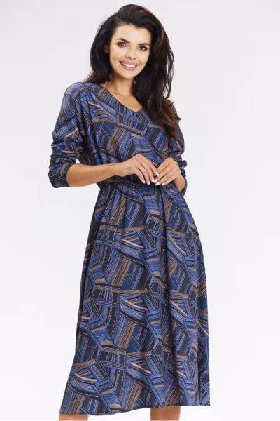 Sukienka Model A666 Navy/Brown Pattern - awama — zdjęcie 1