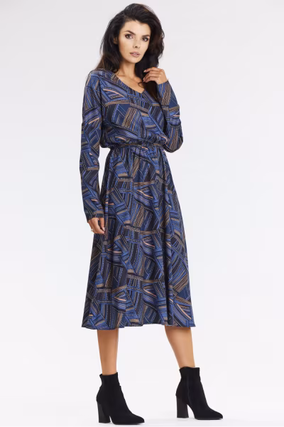 Sukienka Model A666 Navy/Brown Pattern - awama — zdjęcie 2