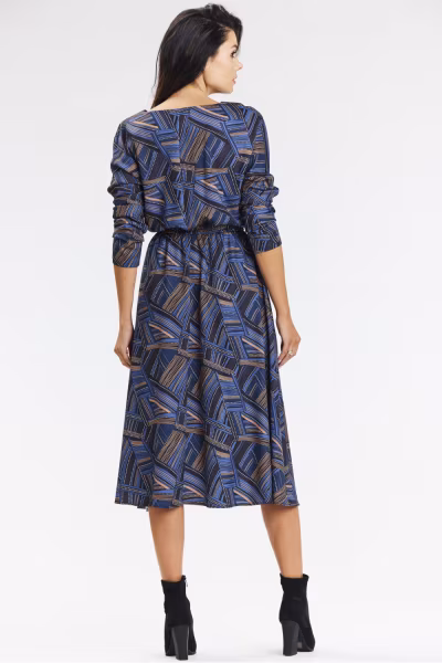 Sukienka Model A666 Navy/Brown Pattern - awama — zdjęcie 3