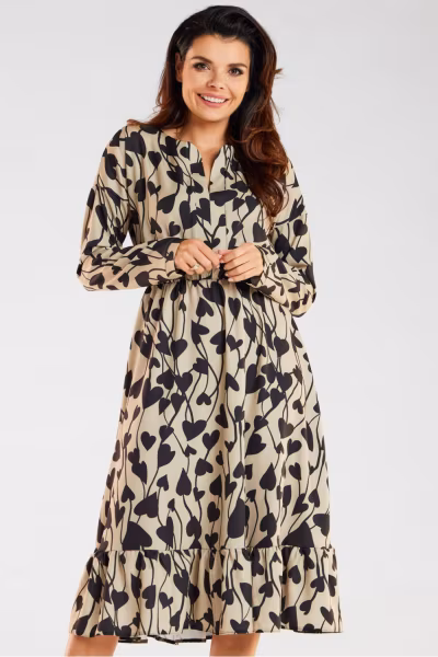 Sukienka Model A468 Beige/Black Hearts - awama — zdjęcie 1