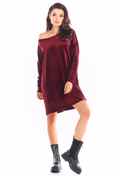 Sukienka Model A370 Bordo Welur - awama — zdjęcie 2