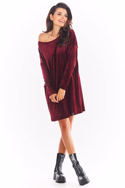 Sukienka Model A370 Bordo Welur - awama — zdjęcie 3
