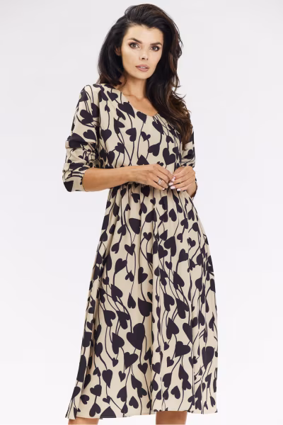 Sukienka Model A666 Beige/Black Hearts - awama — zdjęcie 1