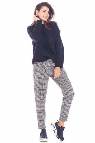 Spodnie Damskie Model A365 Navy Krata - awama — zdjęcie 1
