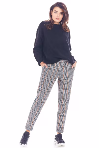 Spodnie Damskie Model A365 Navy Krata - awama — zdjęcie 2