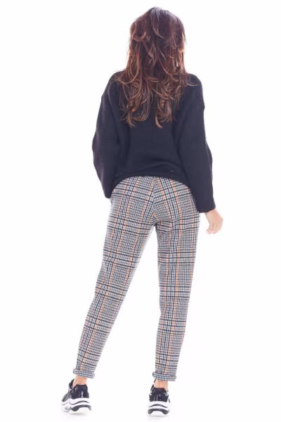 Spodnie Damskie Model A365 Navy Krata - awama — zdjęcie 3