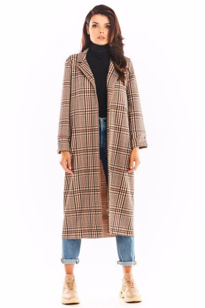 Płaszcz Damski Model A368 Brown - awama — zdjęcie 2