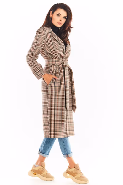 Płaszcz Damski Model A368 Brown - awama — zdjęcie 3