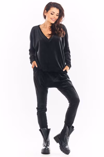 Spodnie Damskie Model A377 Black Welur - awama — zdjęcie 1