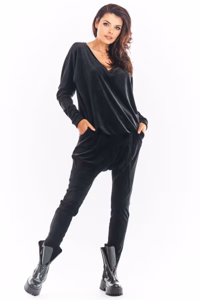 Spodnie Damskie Model A377 Black Welur - awama — zdjęcie 3