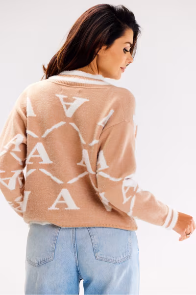 Sweter Damski Model A614 Beige - awama — zdjęcie 3