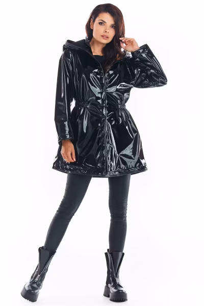 Płaszcz Damski Model A381 Black Lateks - awama — zdjęcie 2