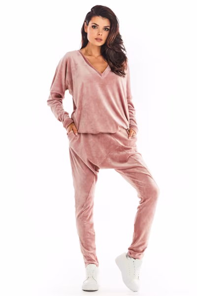 Spodnie Damskie Model A377 Pink Welur - awama — zdjęcie 1