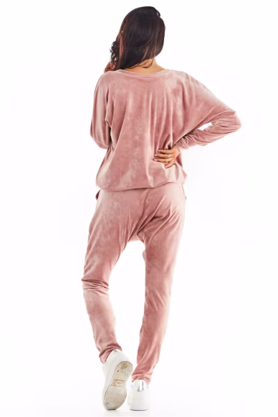 Spodnie Damskie Model A377 Pink Welur - awama — zdjęcie 3