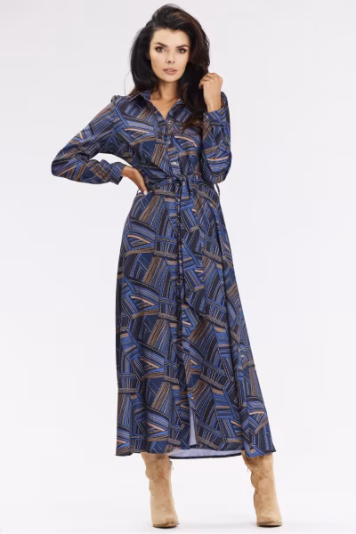 Sukienka Model A665 Navy/Brown Pattern - awama — zdjęcie 2