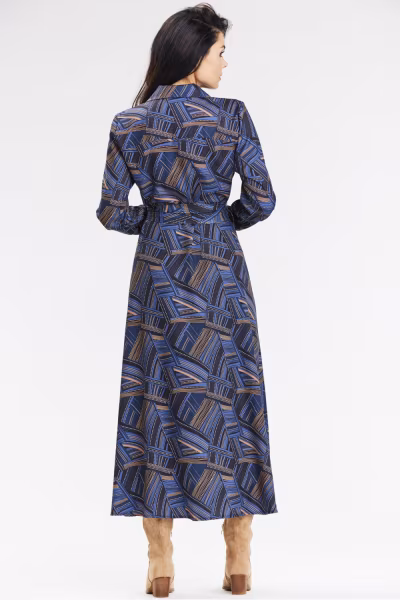 Sukienka Model A665 Navy/Brown Pattern - awama — zdjęcie 3