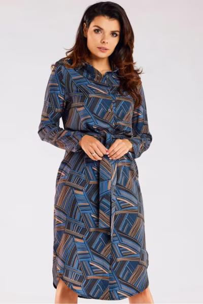 Sukienka Model A465 Navy/Brown Pattern - awama — zdjęcie 1