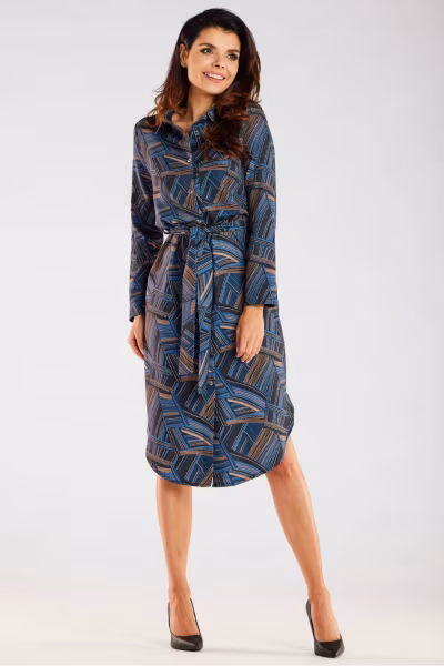 Sukienka Model A465 Navy/Brown Pattern - awama — zdjęcie 2