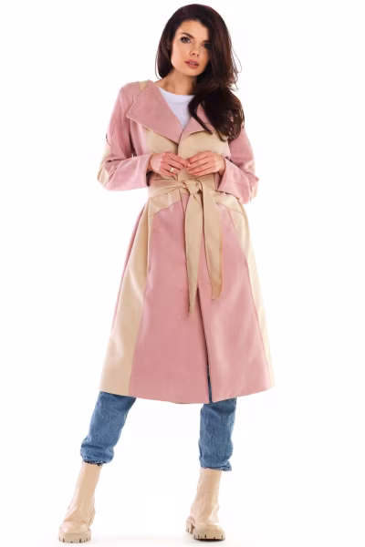 Płaszcz  Damski Model A463 Powder Pink - awama — zdjęcie 2