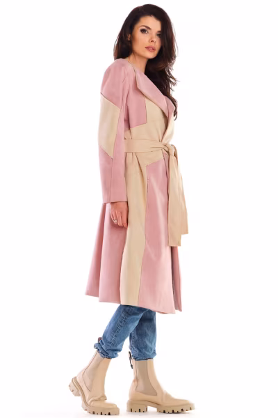 Płaszcz  Damski Model A463 Powder Pink - awama — zdjęcie 3