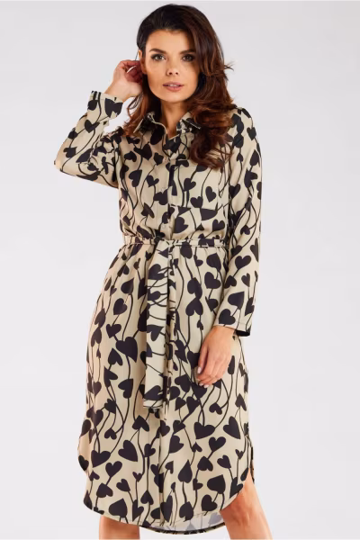 Sukienka Model A465 Beige/Black Hearts - awama — zdjęcie 1