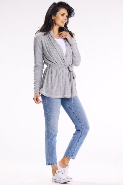 Sweter Kardigan Model A655 Grey - awama — zdjęcie 2