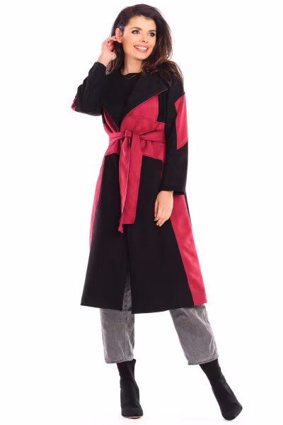 Płaszcz Damski Model A463 Bordo - awama — zdjęcie 2
