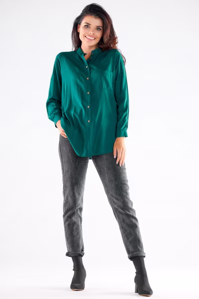 Koszula Damska Model A525 Bottle Green - awama — zdjęcie 2