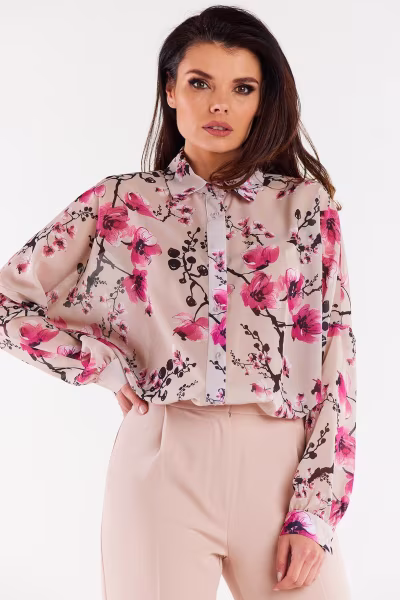 Koszula Damska Model A513 Cherry Flowers - awama — zdjęcie 1