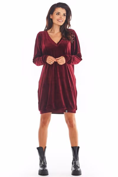 Sukienka Model A378 Bordo Welur - awama — zdjęcie 2