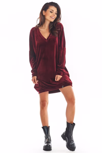 Sukienka Model A378 Bordo Welur - awama — zdjęcie 3