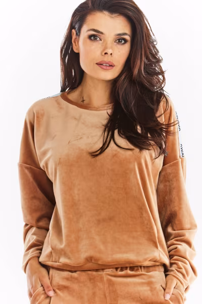 Bluza Damska Model A374 Beige Welur - awama — zdjęcie 1