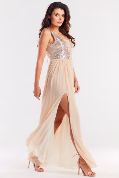 Sukienka Model A486 Beige - awama — zdjęcie 2