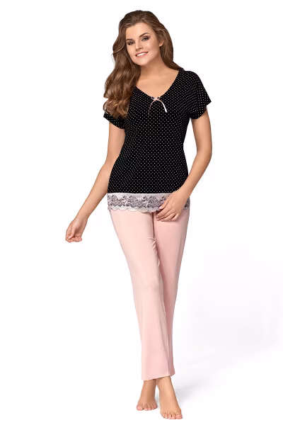 Piżama Damska Model Iris Black/Powder Pink - Babella — zdjęcie 1
