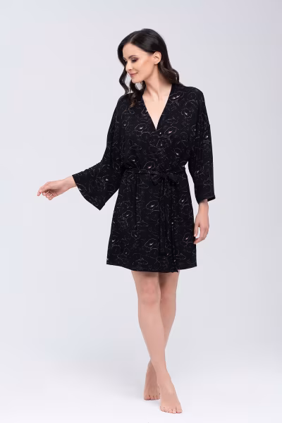Szlafrok Damski Model Koi Beige/Black - Babella — zdjęcie 1
