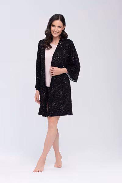 Szlafrok Damski Model Koi Beige/Black - Babella — zdjęcie 2