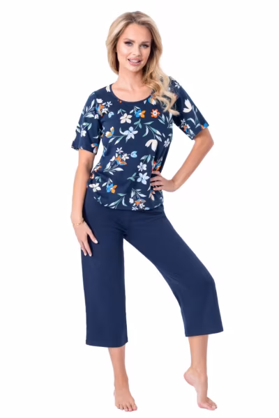 Piżama Damska Model Caroline 3/4 Navy - Donna — zdjęcie 1
