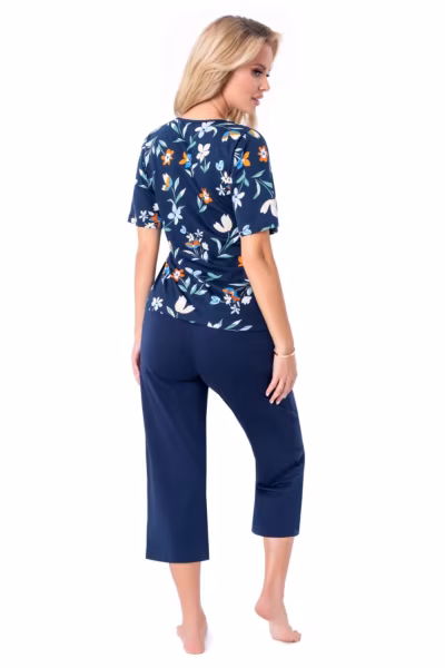 Piżama Damska Model Caroline 3/4 Navy - Donna — zdjęcie 2