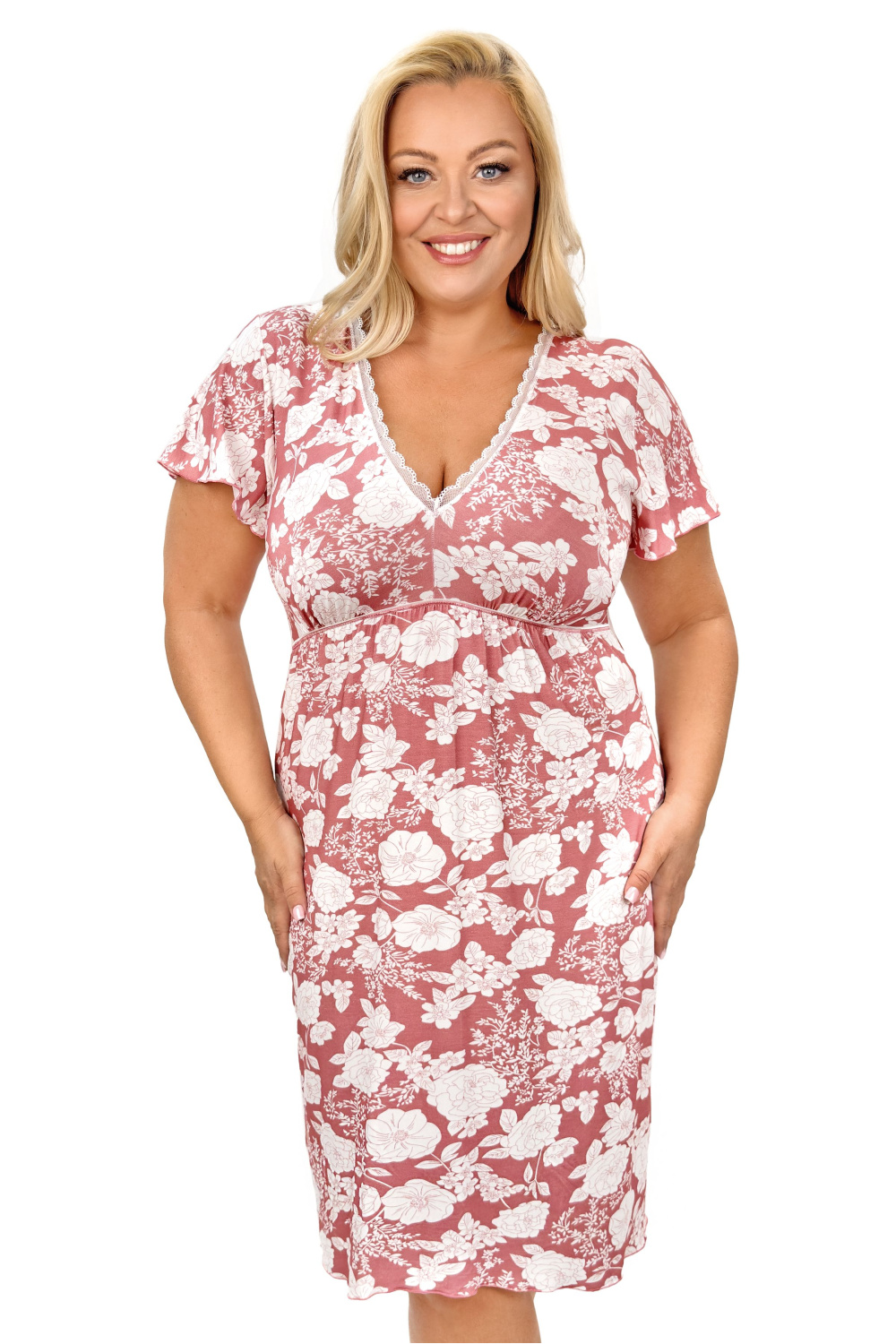 Koszula Nocna Model Tina Plus Size Dirty Pink - Donna